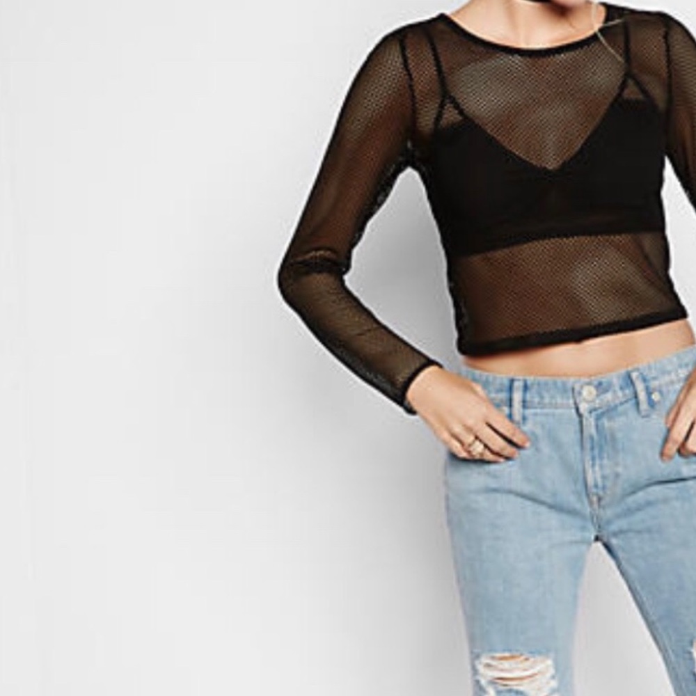 Mesh long sleeve shirt, slight crop and loose fit